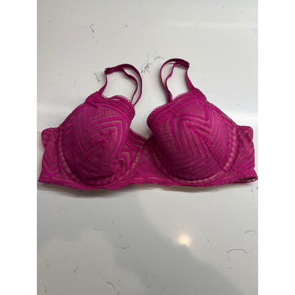 ThirdLove Graphic Mesh Demi Bra Pink Lace Zig Zag Underwire Size‎ 34G